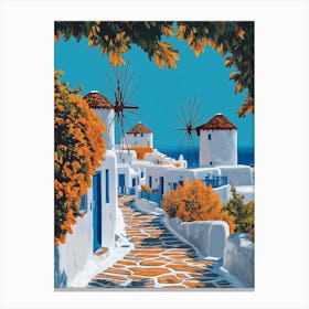 An illustration-style poster of Mykonos Canvas Print