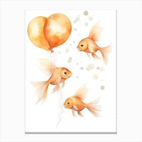 Fish Flying With Autumn Fall Pumpkins And Balloons Watercolour Nursery 1 Canvas Print