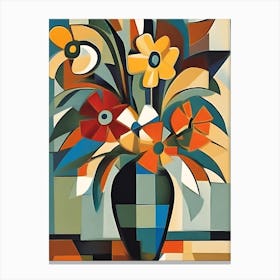 Flowers In Vase Cubism Blue Orange 1 Canvas Print