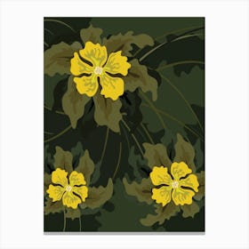 Yellow Flowers On A Green Background Canvas Print