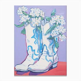 A Painting Of Cowboy Boots With White Flowers, Fauvist Style, Still Life 1 Canvas Print