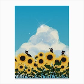 Minimal art of a cat in a sunflower field Canvas Print