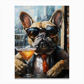 Whimsical Frenchies At The Bar 9 Canvas Print