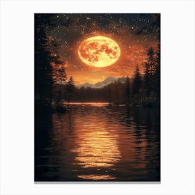 Full Moon Over Lake 6 Canvas Print