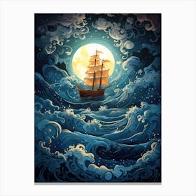 Ship In The Sea At Night 1 Canvas Print