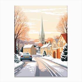 Vintage Winter Travel Illustration Cotswolds United Kingdom 2 Canvas Print