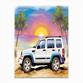 Jeep On The Beach Canvas Print