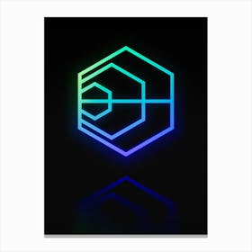 Neon Blue and Green Abstract Geometric Glyph on Black n.0386 Canvas Print