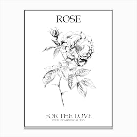 Black And White Rose Line Drawing 4 Poster Canvas Print