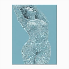 Sexy Nude Woman n Blue Lines art Canvas Print