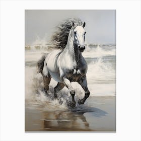 A Horse Oil Painting In Lopes Mendes Beach, Brazil, Portrait 2 Canvas Print