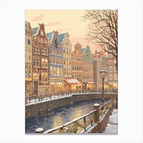 Vintage Winter Illustration Amsterdam Netherlands 5 Canvas Print