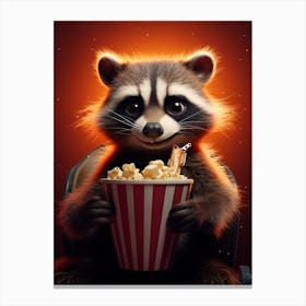 Cartoon Crab Eating Raccoon Eating Popcorn At The Cinema 2 Canvas Print