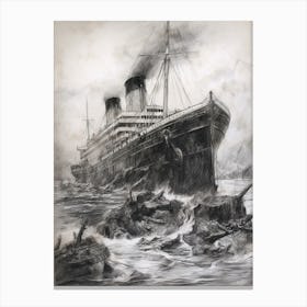 Titanic Sinking Ship Charcoal Illustration 1 Canvas Print