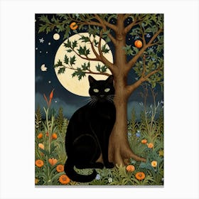 Black Cat In The Moonlight Style William Morris Canvas Print