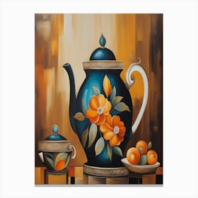 Teapot And Oranges Canvas Print