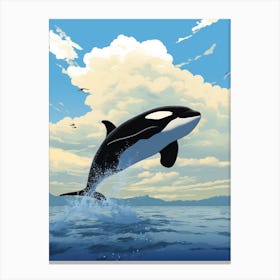 Orca Whale Diving In Front Of The Clouds Canvas Print