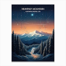 Poster Of Heavenly Mountain   California Nevada, Usa, Ski Resort Illustration 2 Canvas Print