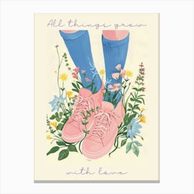All Things Grow With Love Spring Pink Sneakers And Flowers 9 Canvas Print