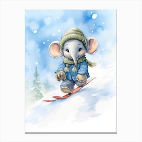 Elephant Painting Snow Boarding Watercolour 3 Canvas Print