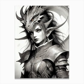 Dragonborn Black And White Painting (21) Canvas Print