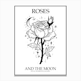 Roses And The Moon Line Drawing 2 Poster Canvas Print