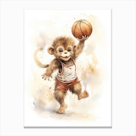 Monkey Painting Playing Basketball Watercolour 2 Canvas Print