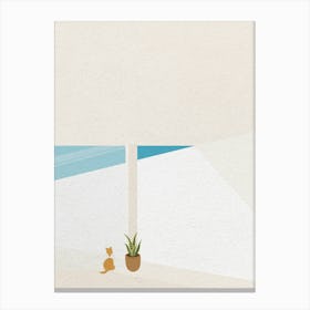 Minimal art of a dreamy cat next to the house Canvas Print
