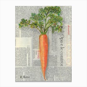 Carrot On Newspaper Orange Vegetables Garden Fruit Food Decor For Kitchen Dining Room  Canvas Print