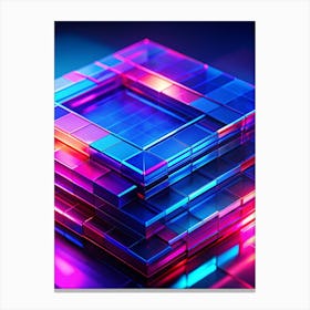 Abstract Arrangement Of Glowing, Translucent Cubes Stacked Upon Each Other With Blue, Pink, And Orange Neon Lighting, Casting Reflections Canvas Print