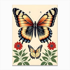 Butterfly And Flowers Art Canvas Print