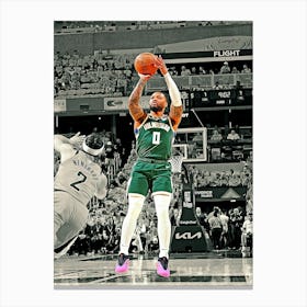 Damian Lillard Of The Milwaukee Bucks Shoots The Ball During The Game Against The Indiana Pacers Canvas Print