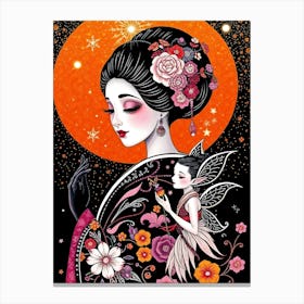 Geisha And Elf - Color Illustration Canvas Print