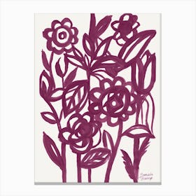 Abstract Linear Floral Dark Red Canvas Print