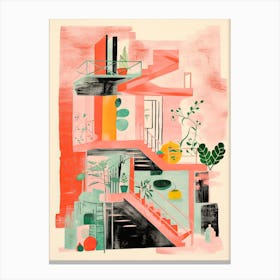 A House In Paris, Abstract Risograph Style 2 Canvas Print