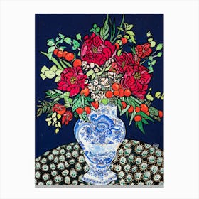Peony Bouquet In Delft Vase Canvas Print