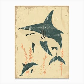Shark & Dolphin Muted Pastel Canvas Print