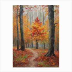 Autumn In The Woods orange leaves Nature art Canvas Print