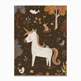 Unicorn In The Meadow With Abstract Woodland Animals 4 Canvas Print
