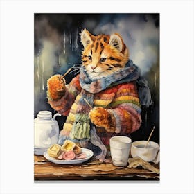 Tiger Illustration Knitting Watercolour 2 Canvas Print