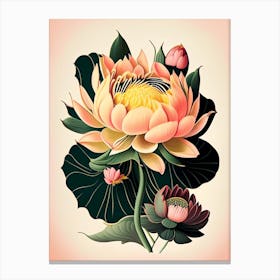 Lotus Flower Bouquet Retro Illustration 1 Canvas Print