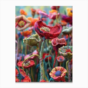 Field Of Poppies Knitted In Crochet 2 Canvas Print