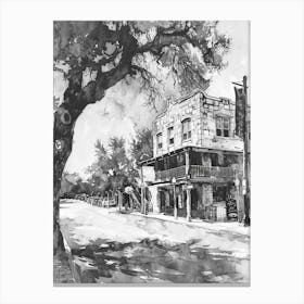 Rainey Street Historic District Austin Texas Black And White Watercolour 3 Canvas Print