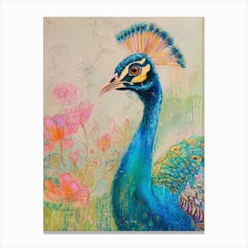 Peacock Sketch Portrait 2 Canvas Print