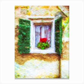 Red Flowers & Green Shutters Canvas Print