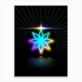 Neon Geometric Glyph in Candy Blue and Pink with Rainbow Sparkle on Black n.0389 Canvas Print
