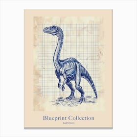 Baryonyx Dinosaur Blue Print Sketch 1 Poster Canvas Print
