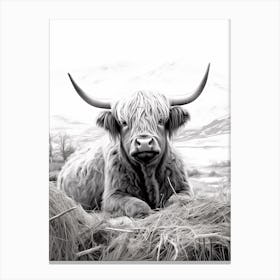 Highland Cow In The Hay 1 Canvas Print