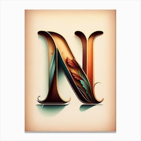 N, Letter, Alphabet Retro Drawing 3 Canvas Print