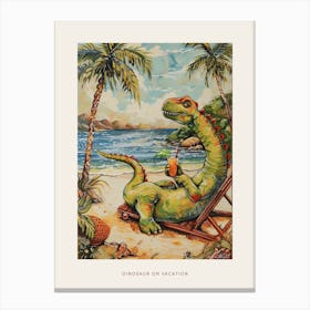 Dinosaur On A Sun Lounger With A Cocktail Painting 2 Poster Canvas Print